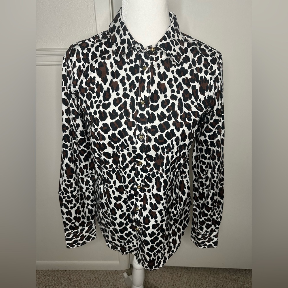Talbots Animal Print Black and Brown button down long sleeve size 6
